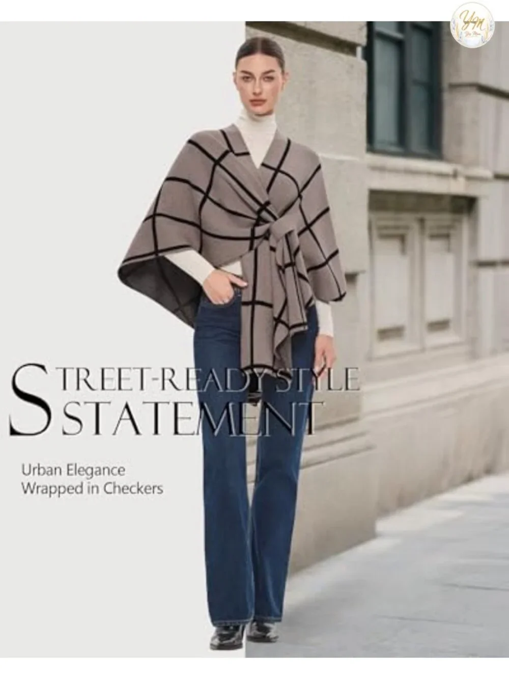 Elegant Open Front Poncho Shawl Wrap Double Knit Stretchy Wrinkle Resistant One